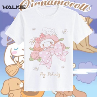 Walkie เสื้อยืดแขนสั้นลําลอง พิมพ์ลายการ์ตูนอนิเมะ Cinnamoroll Kawaii เสื้อยืดเด็กผู้หญิง