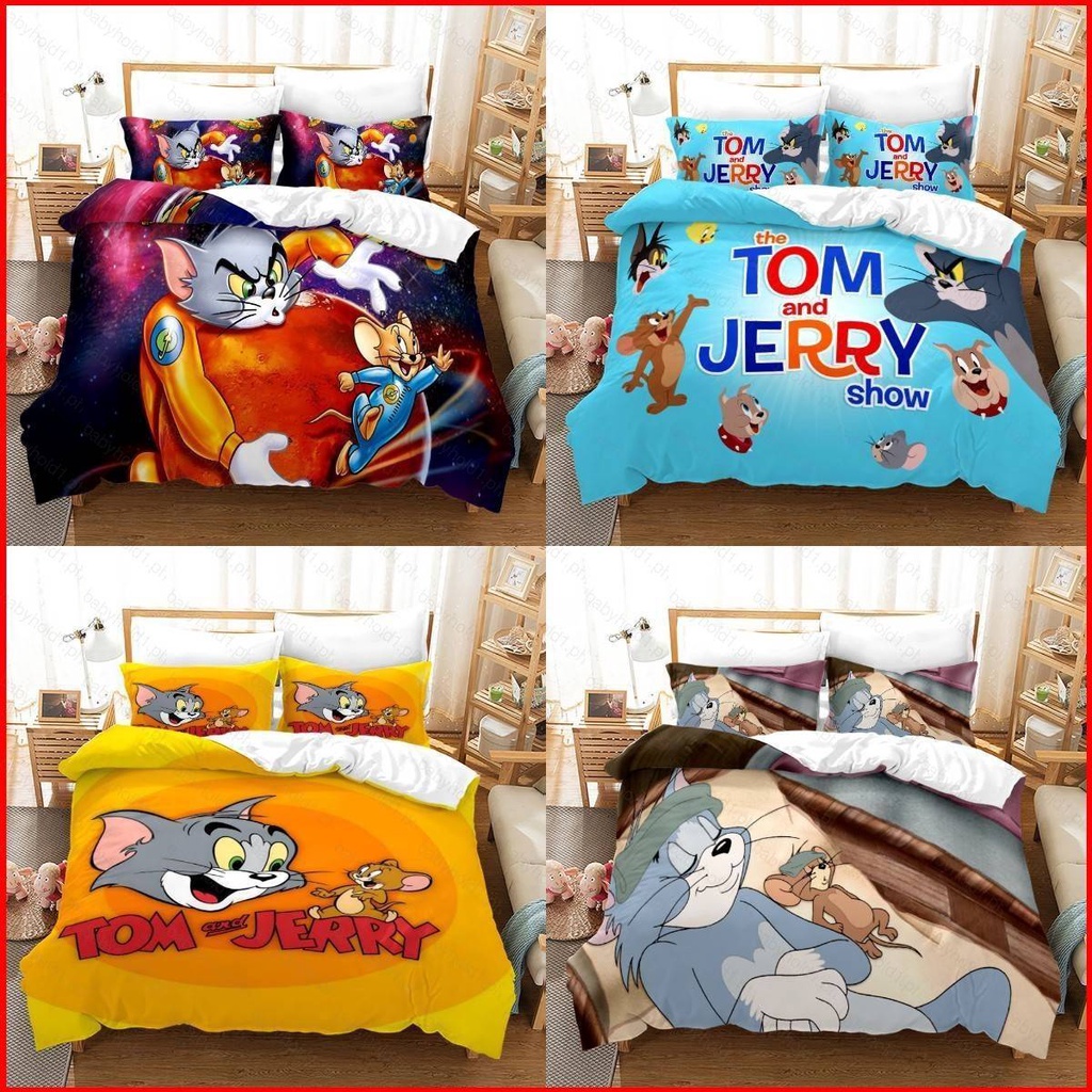 ชุดเครื่องนอน-ผ้าปูที่นอน-ปลอกหมอน-ผ้านวม-ลาย-tom-jerry-ซักทําความสะอาดได้-สําหรับตกแต่งบ้าน-ห้องนอน-หอพัก