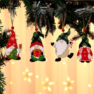 JULYSTAR ของตกแต่งวันคริสต์มาส ทาสีเครื่องประดับไม้ ต้นคริสต์มาส Faceless Santa Rudolph Pattern Decorations