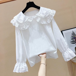 [Fashion Recommendation] เสื้อเชิ้ต คอปกตุ๊กตา แต่งลูกไม้ ขนาดเล็ก สีขาว แฟชั่นฤดูใบไม้ผลิ สําหรับผู้หญิง