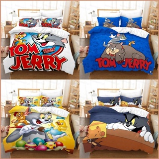 ชุดเครื่องนอน ผ้าห่ม ผ้านวม ลาย Tom Jerry 23 Tom 3in1 ซักทําความสะอาดได้ สวมใส่สบาย สําหรับหอพักนักเรียน