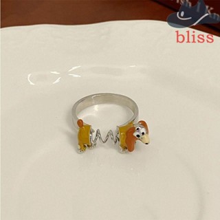 Bliss แหวนสวมนิ้วมือ โลหะผสม ลายการ์ตูนสุนัข ปรับได้ สไตล์เกาหลี ไม่ซ้ําใคร เครื่องประดับ สําหรับเพื่อน