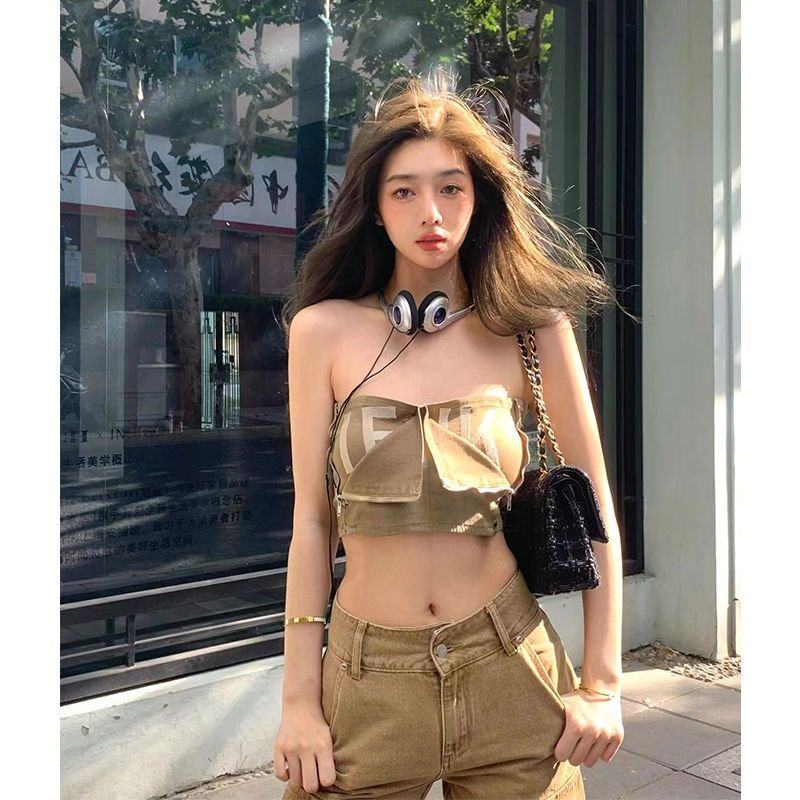 bandeau-เสื้อครอปท็อป-แขนกุด-สไตล์เกาหลี