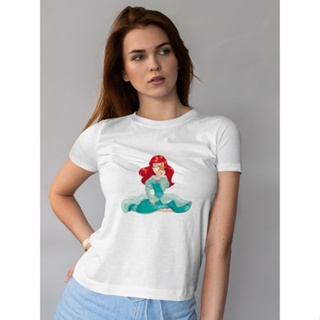 เสื้อยืดแขนสั้นLittle Mermaid Ariel เสื้อยืดหญิงสาวสไตล์แฟชั่น Disney Princess เสื้อผ้าฤดูร้อนความงามน่ารัก T เสื้อสำหรั
