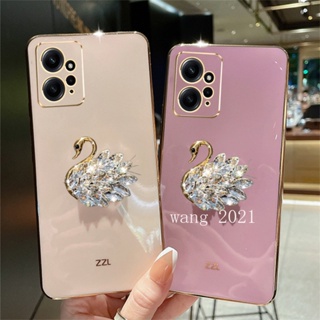Phone Case เคส Redmi Note12 Note 12S Note 12 Pro+ Plus 4G 5G Luxury Electroplating Square Casing with Flash Drilling Swan Camera Lens Protective Soft Case for Redmi Note12 4G เคสโทรศัพท