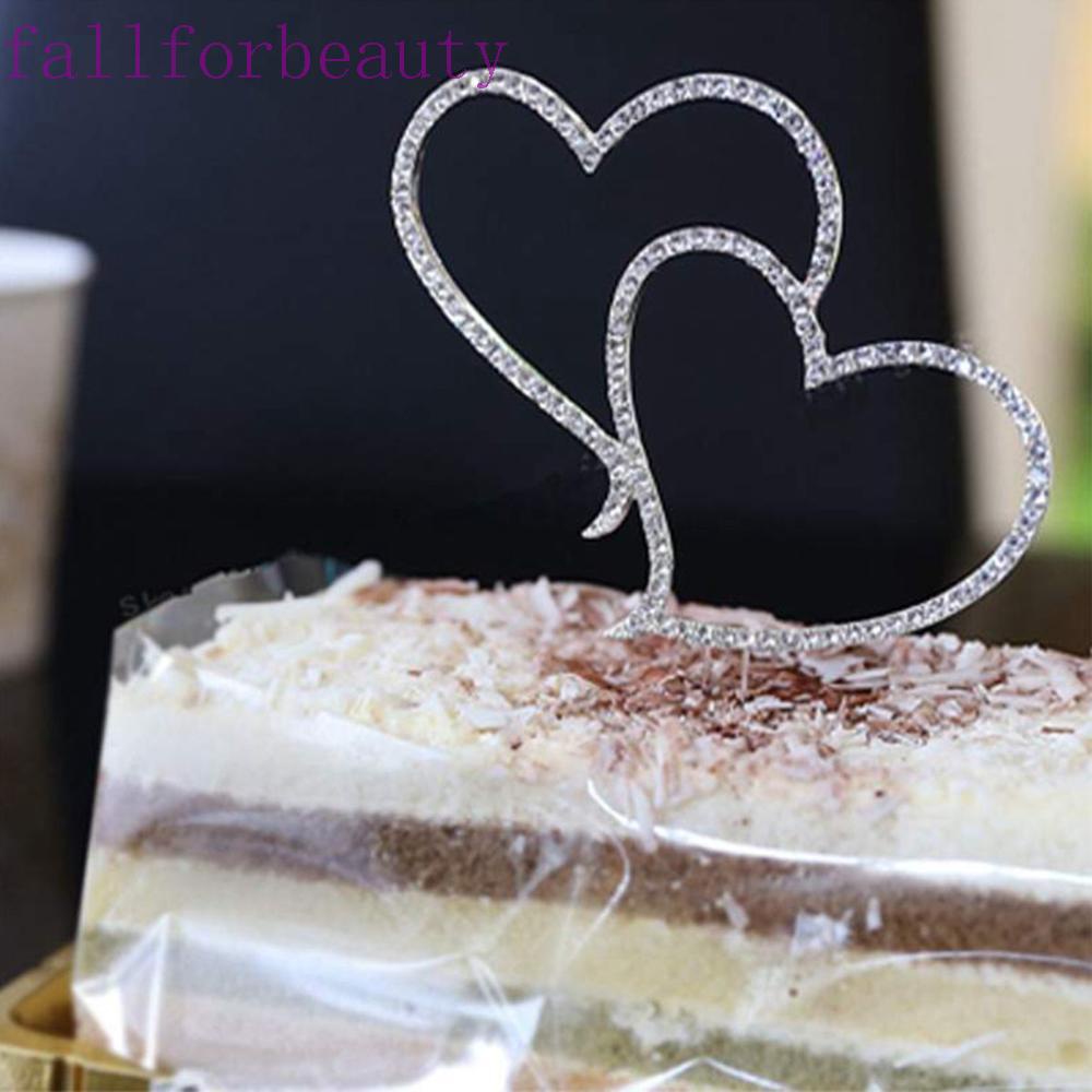fallforbeauty-ป้ายปักหน้าเค้กแต่งงาน-รูปหัวใจคู่-ประดับพลอยเทียม-สีทอง-และสีเงิน-สําหรับตกแต่งคัพเค้ก