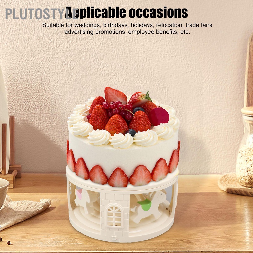 plutostyle-เครื่องทำขนมโรตารี-led-carousel-โต๊ะแสดงขนมหมุนอัตโนมัติพร้อมเพลง-4-เพลงสำหรับอุปกรณ์งานเลี้ยงงานแต่งงาน