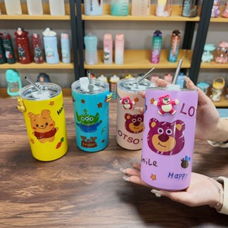 Lotso 600 ml มลแก้วเก็บความเย็น แก้วเก็บความเย็นสุดคูล แก้วเก็บความร้อน ถ้วยหมีสตรอเบอร์รี่การ์ตูนน่ารัก ถ้วยฟาง แฟชั่นฤดูร้อน เหมาะสําหรับสํานักงานโรงเรียนหอพัก