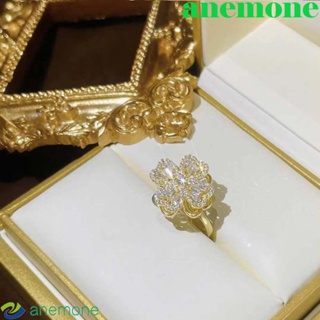 Anemone แหวนเพทาย รูปใบโคลเวอร์สี่แฉก สีทอง สีเงิน สไตล์เกาหลี โรแมนติก ของขวัญเพื่อน งานแต่งงาน หลากสี สําหรับผู้หญิง