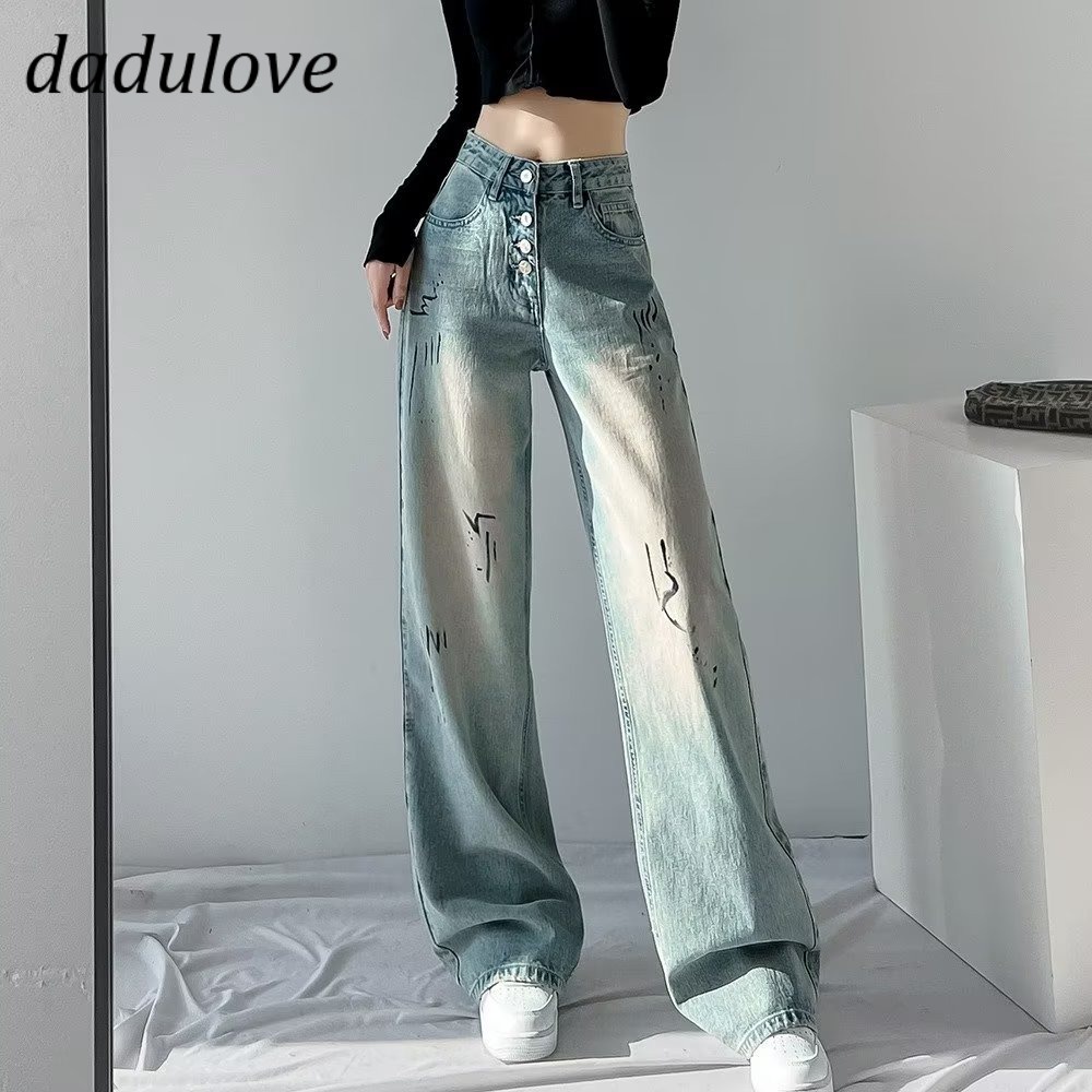 dadulove-new-korean-version-of-ins-light-blue-graffiti-jeans-high-waist-loose-wide-leg-pants-large-size-trousers