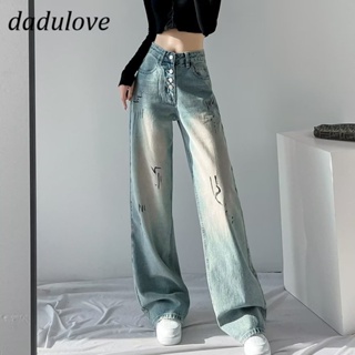 DaDulove💕 New Korean Version of INS Light Blue Graffiti Jeans High Waist Loose Wide Leg Pants Large Size Trousers