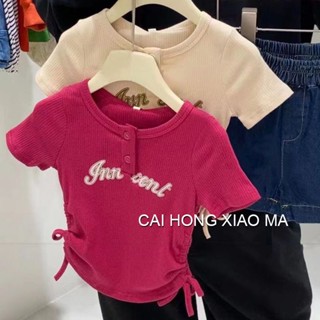 พร้อมส่ง ขายดี เสื้อยืดแขนสั้น ขนาดเล็ก สไตล์เกาหลี ญี่ปุ่น เกาหลี ตะวันตก เข้าได้กับทุกชุด สําหรับเด็กผู้หญิง