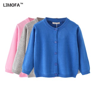 LJMOFA KIDS  เสื้อแจ็กเก็ตกันหนาวแขนยาว คอกลม ผ้าถัก แบบบาง แต่งกระดุม สีพื้น แฟชั่นฤดูใบไม้ผลิ และฤดูใบไม้ร่วง สําหรับเด็กผู้ชาย และเด็กผู้หญิง อายุ 1-6 ปี