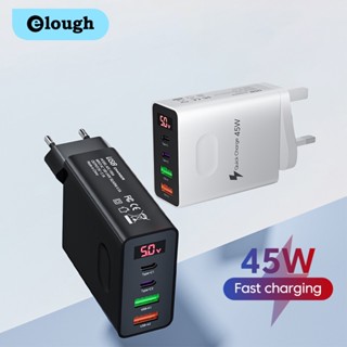 Elough อะแดปเตอร์ชาร์จโทรศัพท์มือถือ 45W 4 พอร์ต Type C พอร์ต PD คู่ ชาร์จเร็ว พร้อมหน้าจอดิจิทัล