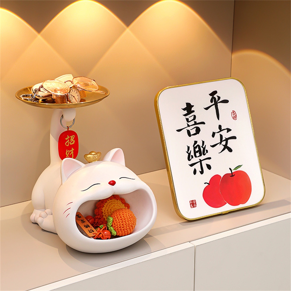 creative-double-storage-tray-lucky-cat-ornament-housewarming-new-home-living-room-decoration-entrance-key-storage-light-luxury-ornament-flower