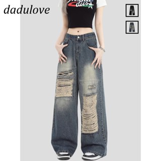 DaDulove💕 New American Ins High Street Hip Hop Ripped Jeans Niche High Waist Loose Wide Leg Pants Trousers