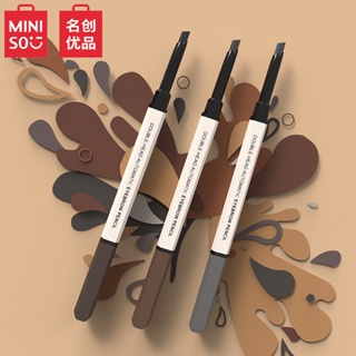 Miniso/miniso ดินสอเขียนคิ้ว แบบสองหัว ทรงสามเหลี่ยม กันน้ํา กันเหงื่อ สีเทา สีน้ําตาล สีดํา