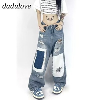 DaDulove💕 New American Ins High Street Stitching Ripped Jeans Niche High Waist Wide Leg Pants Large Size Trousers