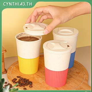 ถ้วยกาแฟฟางข้าวสาลีพร้อมฝาปิดในครัวเรือนแบบพกพามูลค่าสูง Ins ประกอบถ้วยเชิงพาณิชย์ขนาดใหญ่ความจุถ้วยโค้ก Cynthia