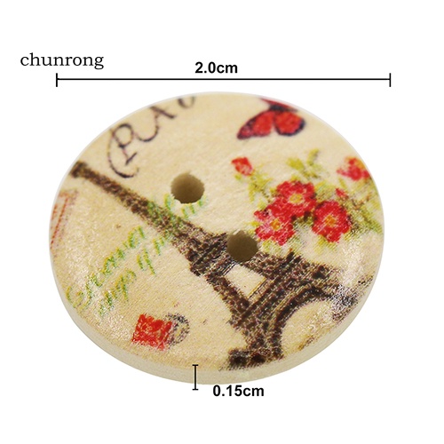 chunrong-กระดุมไม้-รูปหอไอเฟล-ดอกไม้-2-รู-สําหรับตกแต่งสมุดภาพ-งานฝีมือ-diy-50-ชิ้น