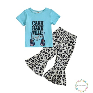 Babyclom- ชุดเสื้อคอกลม แขนสั้น กางเกงขายาว ลายเสือดาว และกระดิ่ง ลําลอง สําหรับเด็กผู้หญิง