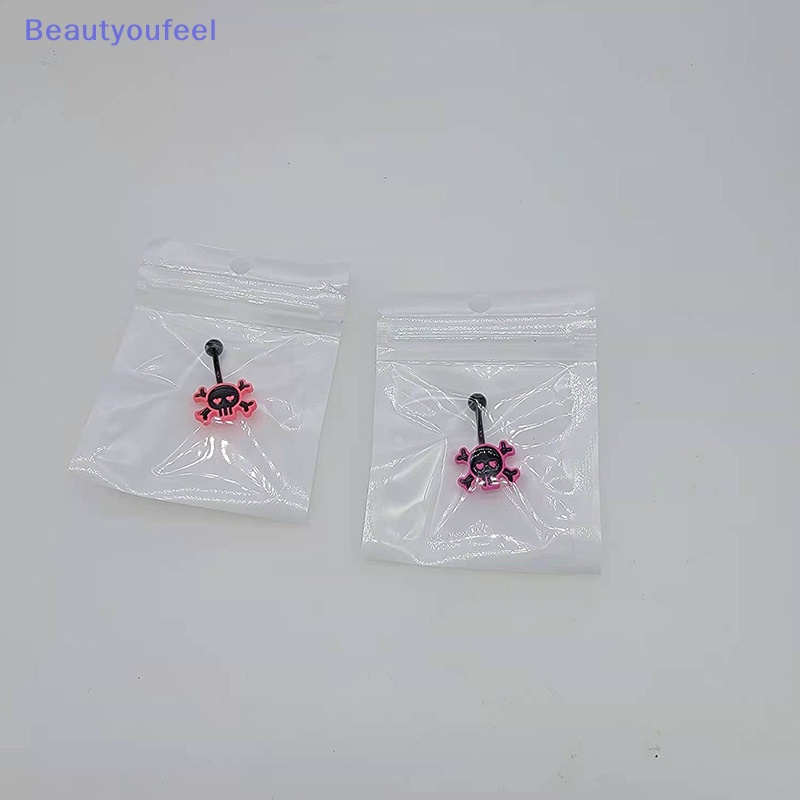 beautyoufeel-แหวนสะดือ-รูปหัวกะโหลก-ดอกกุหลาบ-สีชมพู-สีดํา-สไตล์พังก์