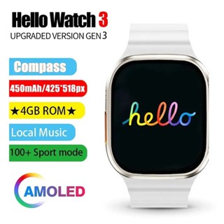 ของแท้ Hello Watch 3 Generation นาฬิกาข้อมือสมาร์ทวอทช์ 2.04 นิ้ว AMOLED 4GB ROM NFC เข็มทิศ ฟิตเนส สําหรับผู้ชาย Android IOS