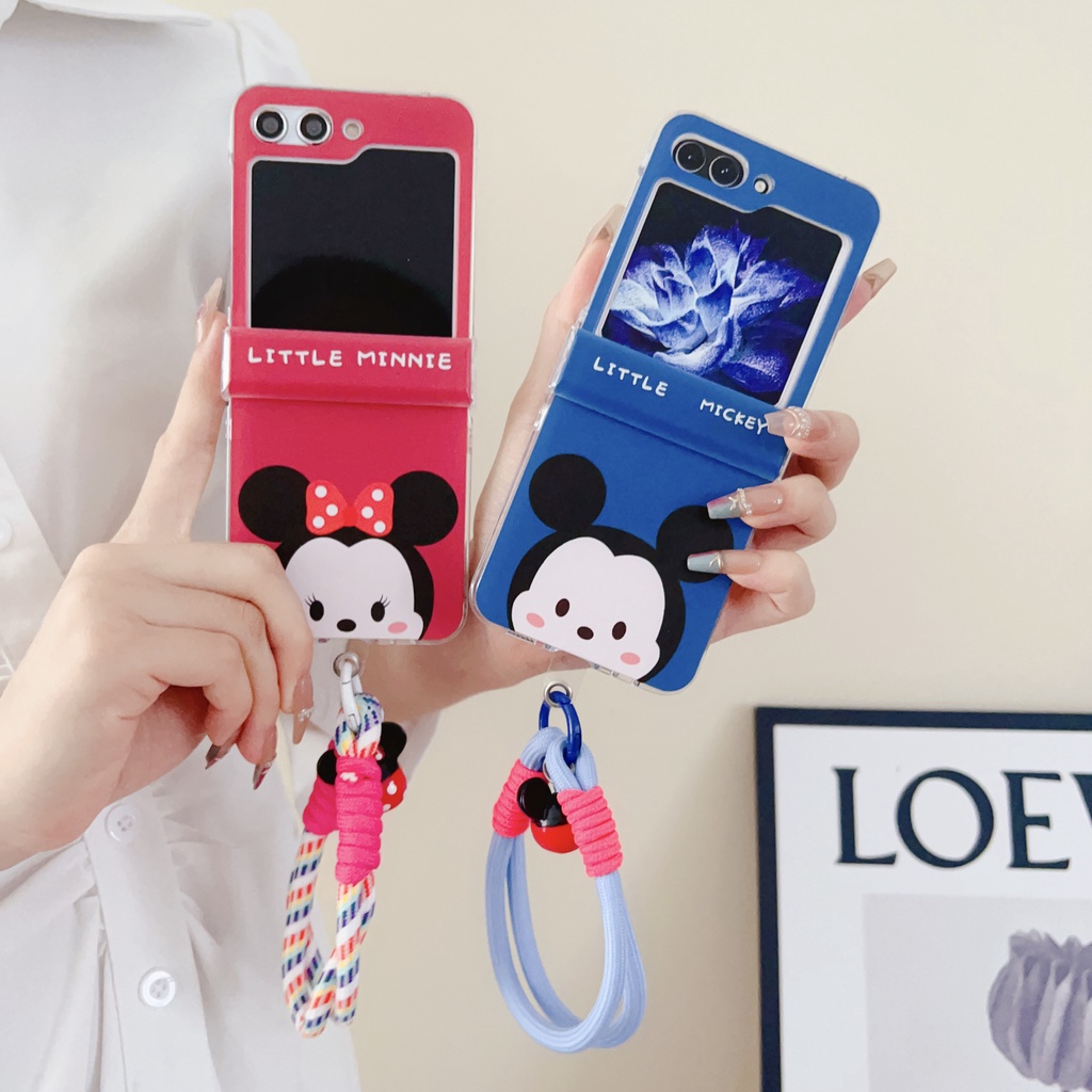 เคสโทรศัพท์มือถือ-pc-แข็ง-กันกระแทก-ลายการ์ตูนมิกกี้-มินนี่เมาส์-พร้อมสายโซ่คล้อง-สําหรับ-samsung-galaxy-z-flip5-5g-3in1-z-flip4-z-flip-3