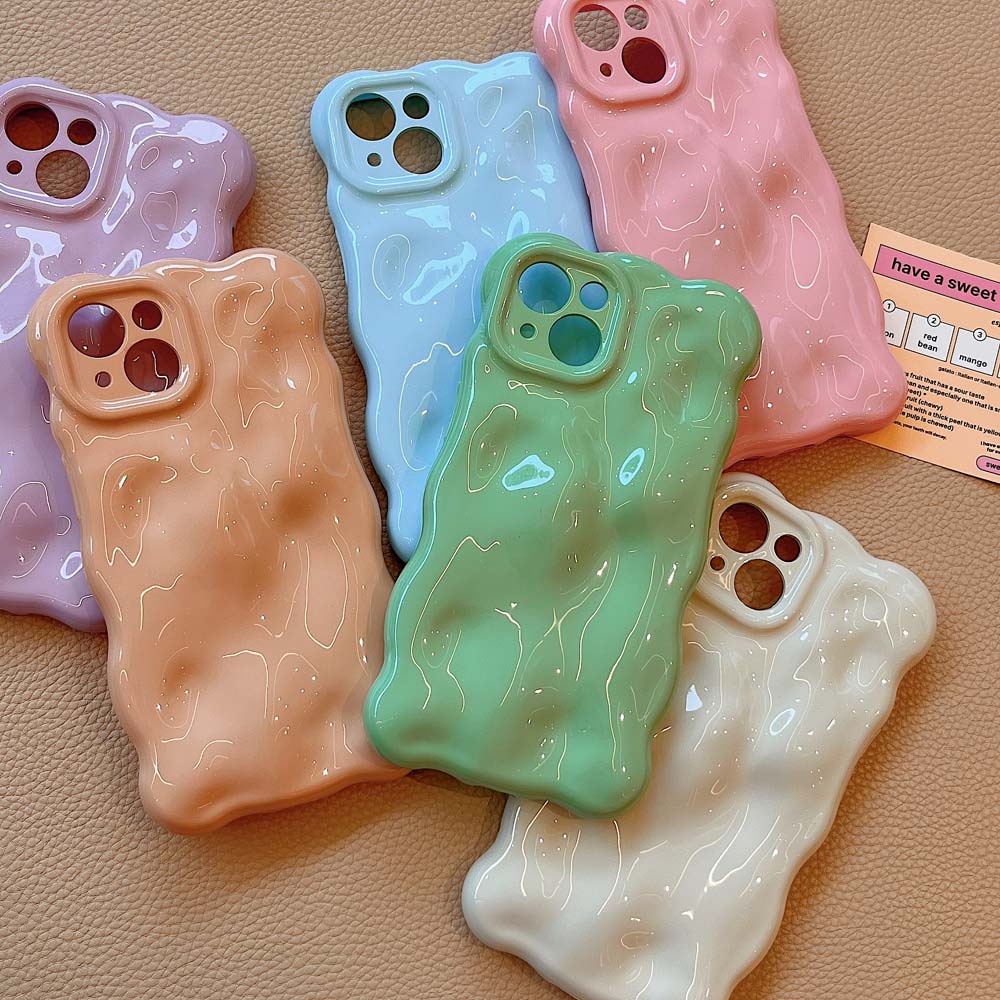 เคสโทรศัพท์มือถือแบบนิ่ม-กันกระแทก-ลายคลื่นน่ารัก-3d-สีครีม-เรียบง่าย-หรูหรา-สําหรับ-iphone-14promax-12promax-13promax-14-14pro-11