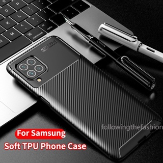 เคสโทรศัพท์ ซิลิโคนนิ่ม TPU คาร์บอนไฟเบอร์ กันกระแทก ป้องกันเลนส์กล้อง แฟชั่น สําหรับ Samsung Galaxy M53 F62 M62 M33 5G M32 4G F22