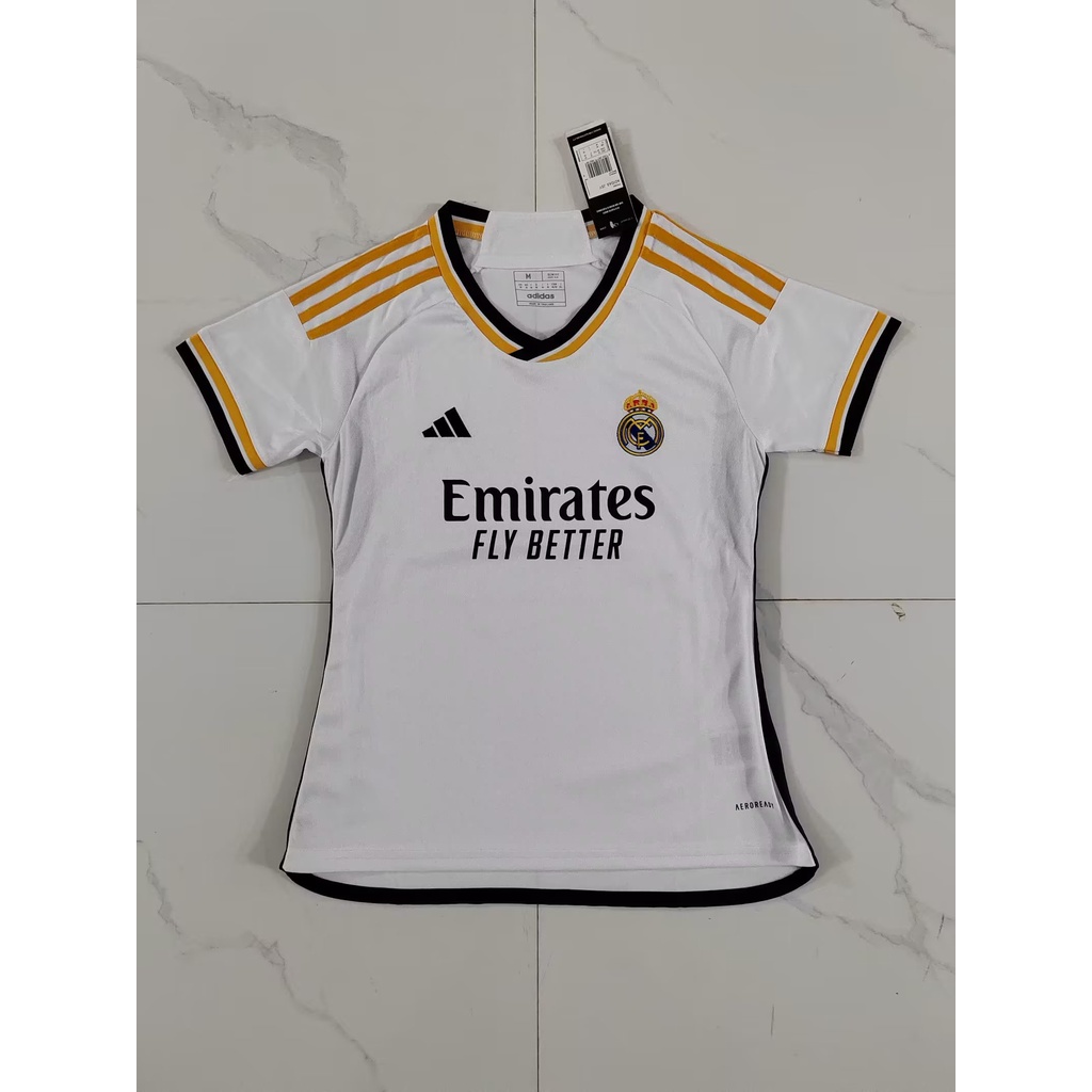 เสื้อกีฬาแขนสั้น-ลายทีมฟุตบอล-real-madrid-2324-คุณภาพสูง-สําหรับผู้หญิง