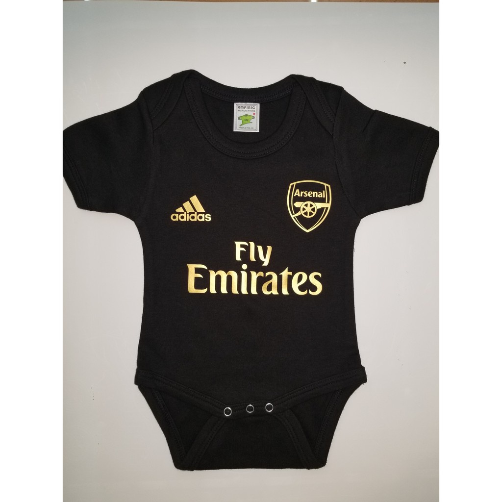 arsenal-ชุดรอมเปอร์เด็กทารก-สีดํา-แต่งโลโก้-สีทอง-qbbs