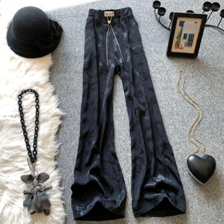 Extra large size 300 jin high waist sagging feeling loose thin black jacquard wide leg pants womens straight tube casual floor pants trend