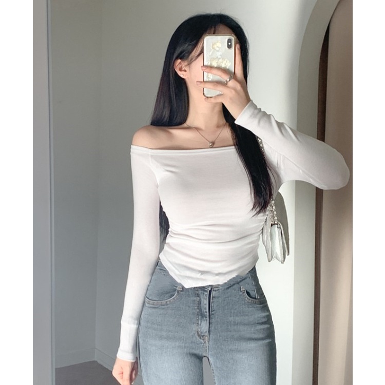 เสื้อยืดแขนยาว-เปิดไหล่-เข้ารูป-เซ็กซี่-สําหรับผู้หญิง