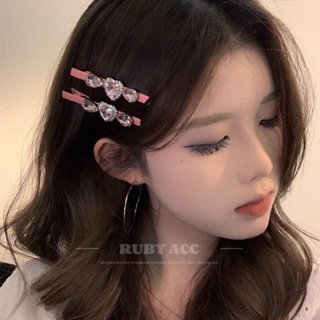 [RUBY] กิ๊บติดผม ลายหัวใจ สีชมพู ประดับเพชร สไตล์เกาหลี โลหะอัลลอย ประดับพลอยเทียม สีชมพู ขนาดเล็ก หวานแหวว แฟชั่นสําหรับผู้หญิง