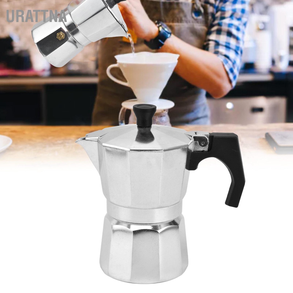 urattna-เครื่องชงกาแฟแบบเตาตั้งพื้นหม้อต้มกาแฟอลูมิเนียมทรงแปดเหลี่ยมเพื่อรสชาติที่เข้มข้น