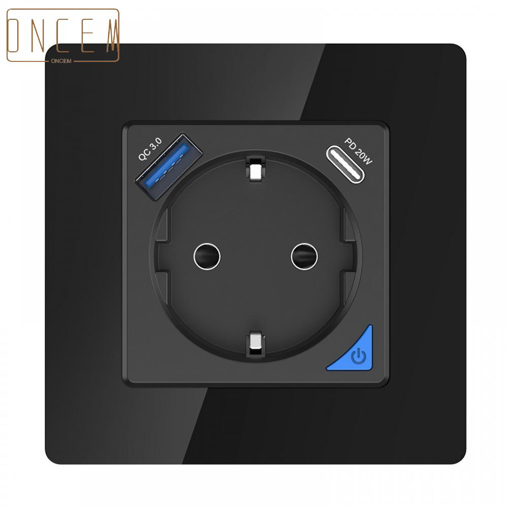 【ONCEMOREAGAIN】Power Socket USB Panel AC 110V-250V 16A Wall Embedded ...