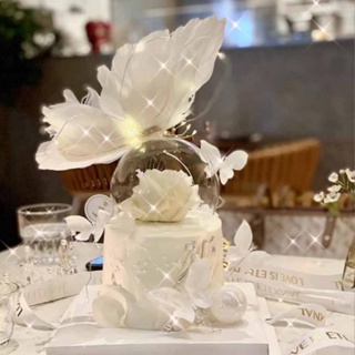ท็อปเปอร์ขนนกสีขาว ผีเสื้อ สุขสันต์วันเกิด เค้กแต่งงาน งานเลี้ยงวันเกิด ขนมหวาน ตกแต่ง อาบน้ําเด็ก อุปกรณ์ตกแต่งคัพเค้ก