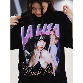  เสื้อยืด DPS BlackPink Summer Loose Street Wear Vintage  Hip Hop Portrait Print Lisa Short Sleeve T-Shirt Cotเสื้อยืดS-