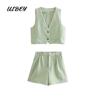 Uibey เสื้อกั๊กแขนกุด คอวี สีพื้น และกางเกงขาสั้น 9925