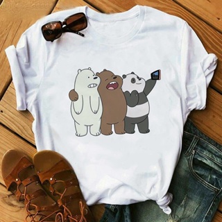 การ์ตูน เสื้อยืดลายหมี We Bare Bears สไตล์อนิเมะสำหรับเทศกาลทุกวัน เสื้อคู่