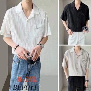 เสื้อเชิ้ตแขนสั้น คอจีน จับจีบ ทรงหลวม แฟชั่นฤดูร้อน สไตล์เกาหลี สําหรับผู้ชาย zyq076