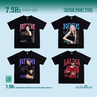 เสื้อยืดแขนสั้น ผ้าฝ้าย พิมพ์ลาย Blackpinkγ式t 7.5Hz Blackpink LISA JENNIE ROSE JISOO7.5 Hz LISA JENNIE ROSE JISOO8.9