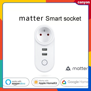 Matter Wifi Smart Plug Socket พร้อมพอร์ต USB 2 พอร์ต Eu/us/au/uk 16a รีโมทคอนโทรล Smart Plug รองรับการควบคุมด้วยเสียงทำงานร่วมกับ Apple Homekit, alexa และ Google Home canyon