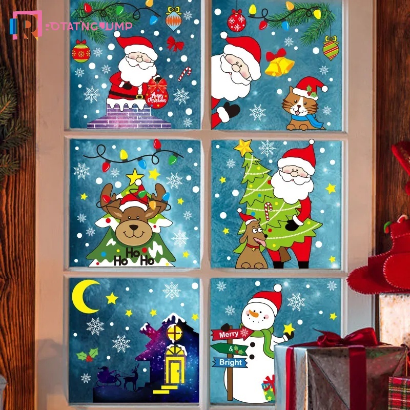 สติกเกอร์-ลายสโนว์แมน-กวาง-สําหรับตกแต่งหน้าต่าง-กระจก-เทศกาลคริสต์มาส