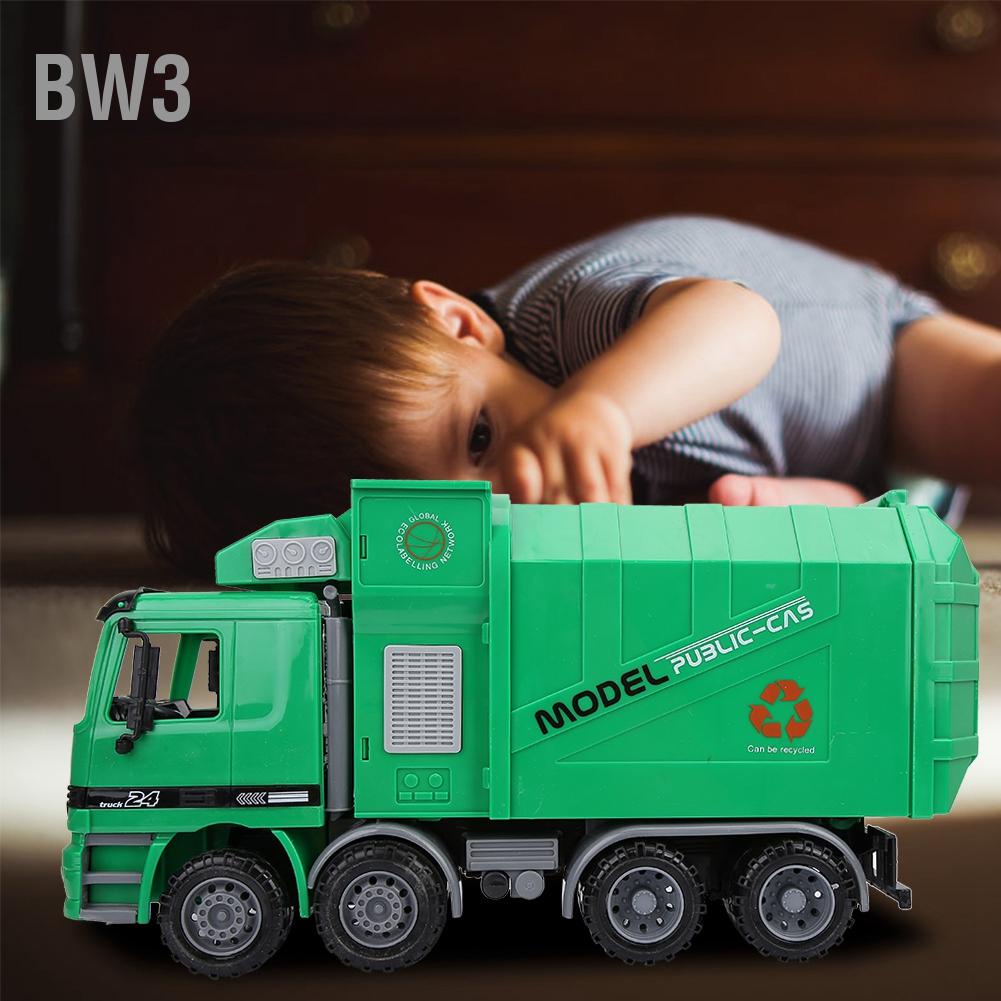 bw3-เด็กจำลองความเฉื่อยรถบรรทุกขยะสุขาภิบาลรถของเล่นรุ่นที่มีสามถังขยะ