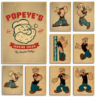 โปสเตอร์กระดาษคราฟท์ ลายการ์ตูน Popeye the Sailor สไตล์เรโทร คลาสสิก อเมริกัน