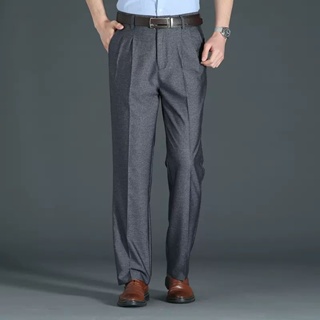Spot autumn suit trousers middle-aged dad wears double-pleated small trousers mens casual pants loose high-waist middle-aged suit trousers business straight tube fat mens trousers thin boys clothes