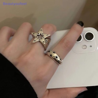 [Beautyoufeel] แหวนแฟชั่น รูปดาวห้าแฉก เรขาคณิต ดาว แบบเปิด ปรับได้ เครื่องประดับ สไตล์วินเทจ ไม่สม่ําเสมอ เพื่อความสวยงาม สําหรับผู้หญิง