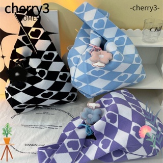 Cherry3 กระเป๋าถือลําลอง ผ้าถัก แฮนด์เมด ความจุสูง สําหรับผู้หญิง